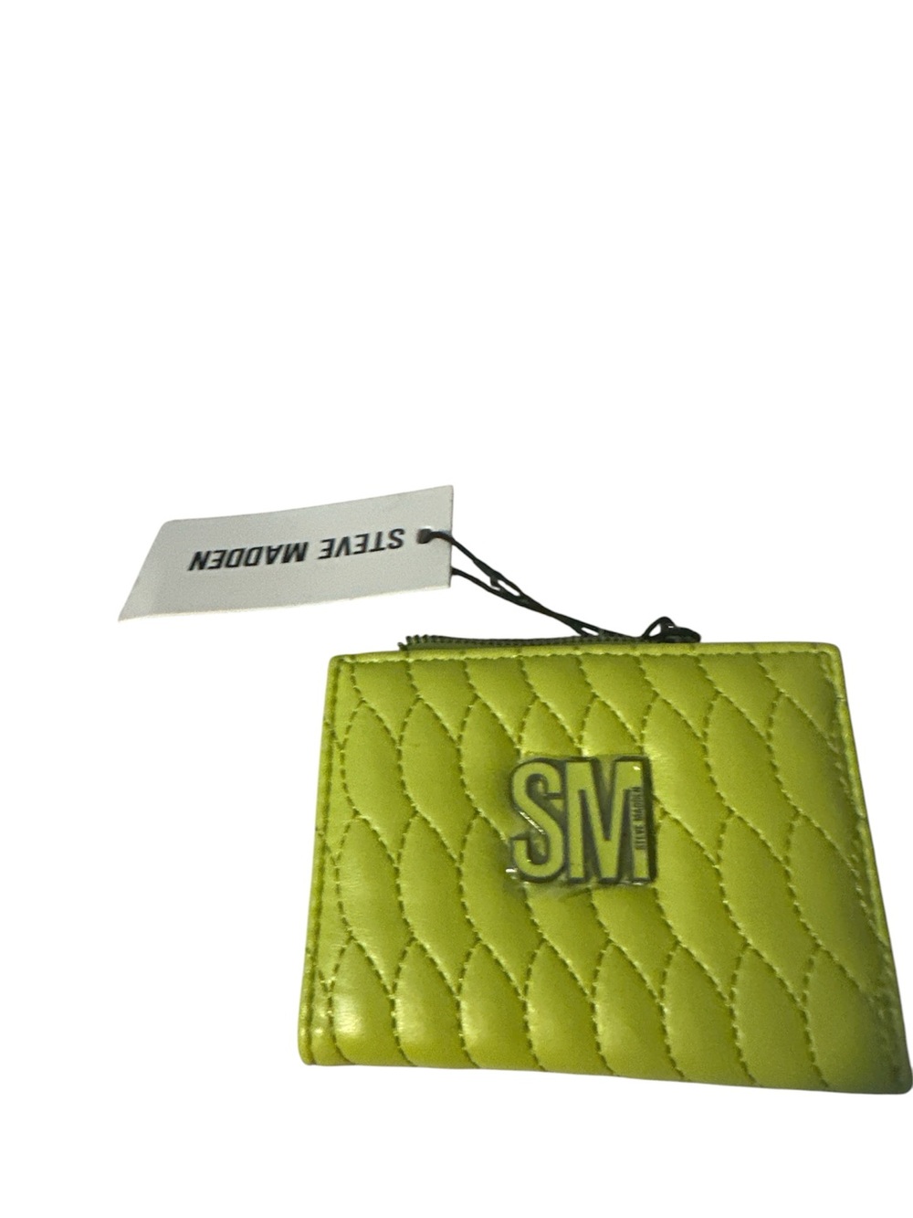 NWT Steve Madden Quilted Neon Green SM Coin Pouch gunmetal acc cute
